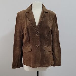 Liz & Co. Women Vintage Beige Camel 100% Suede Blazer Jacket Pockets Size XL EUC